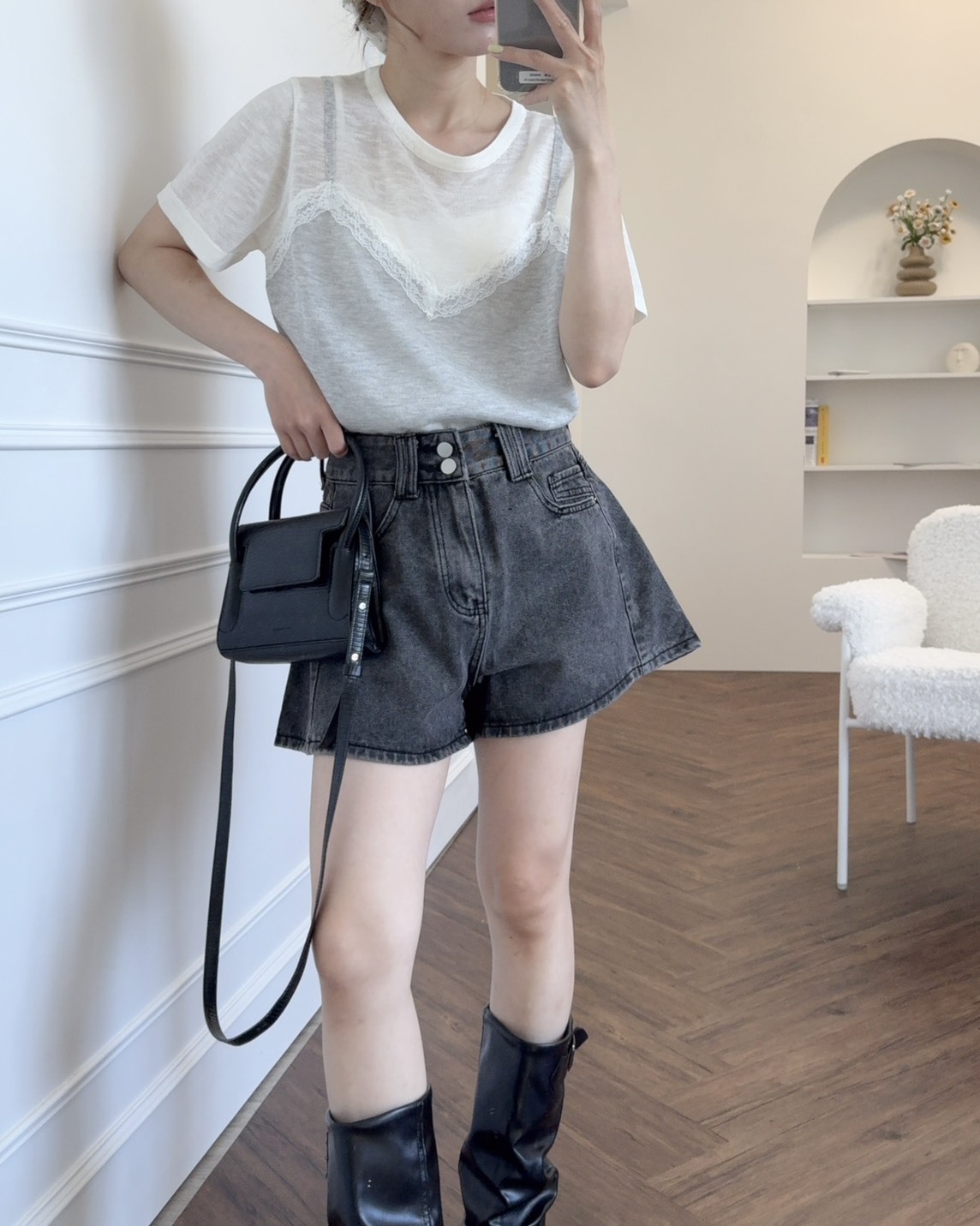 法朵Fado shop｜初夏微甜．蕾絲滾邊假兩件拼接短袖上衣 0115009 三色