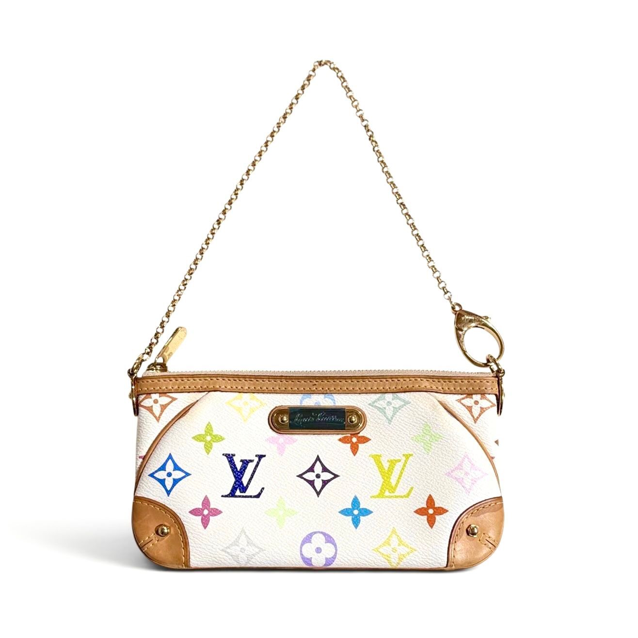 98%NEW二手LV 麻雀包白色村上隆 Monogram Multicolor Pochette Milla MM White #香榭站正品