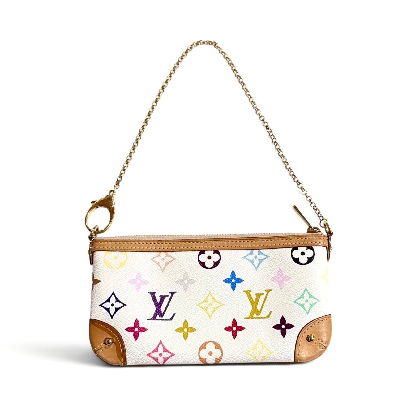 98%NEW二手LV 麻雀包白色村上隆 Monogram Multicolor Pochette Milla MM White #香榭站正品