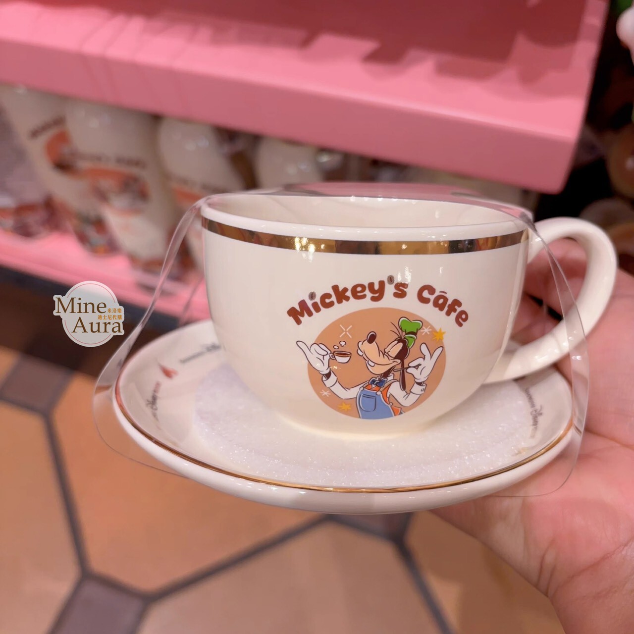 米奇和朋友們 都市醇香系列 高飛狗 Goofy 米奇 Mickey 圖案 陶瓷馬克杯 水杯 + 杯碟 套組 -上海迪士尼樂園