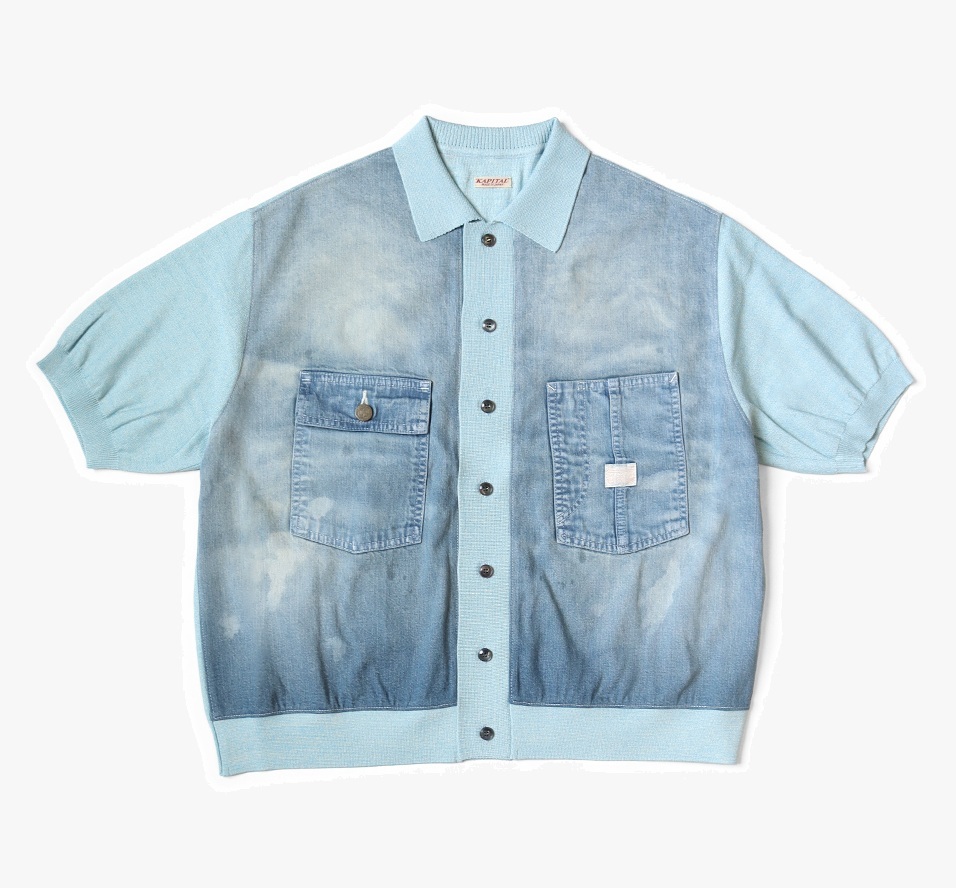 KAPITAL Knit x 8oz denim coverall Polo SHIRT S/S - BLUE PRE ORDER ITEM (預訂中)
