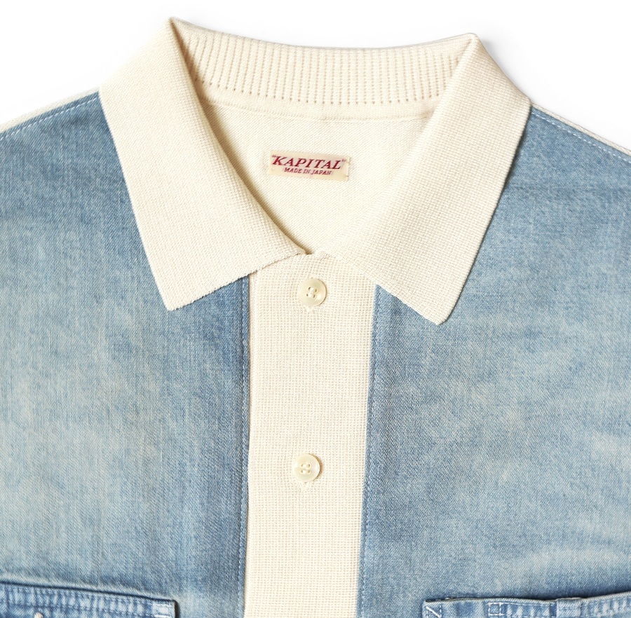 KAPITAL Knit x 8oz denim coverall Polo SHIRT S/S - NATURAL PRE ORDER ITEM (預訂中)