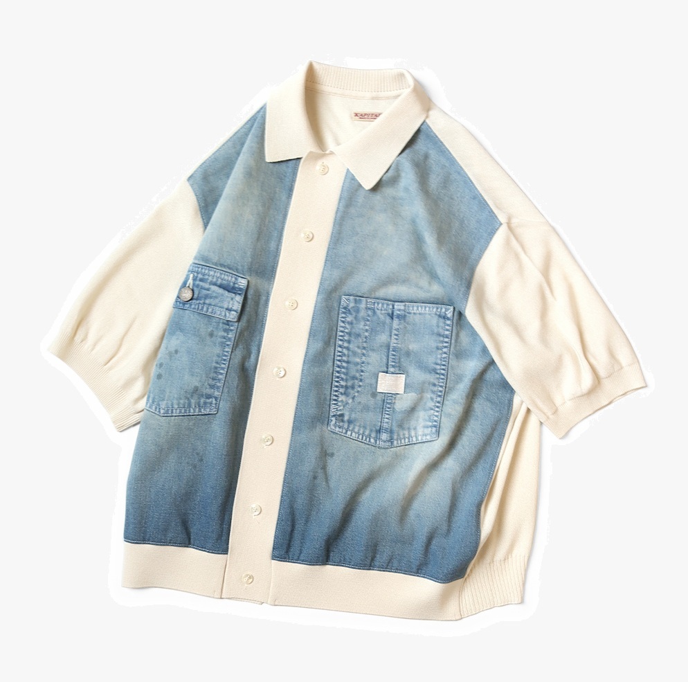 KAPITAL Knit x 8oz denim coverall Polo SHIRT S/S - NATURAL PRE ORDER ITEM (預訂中)