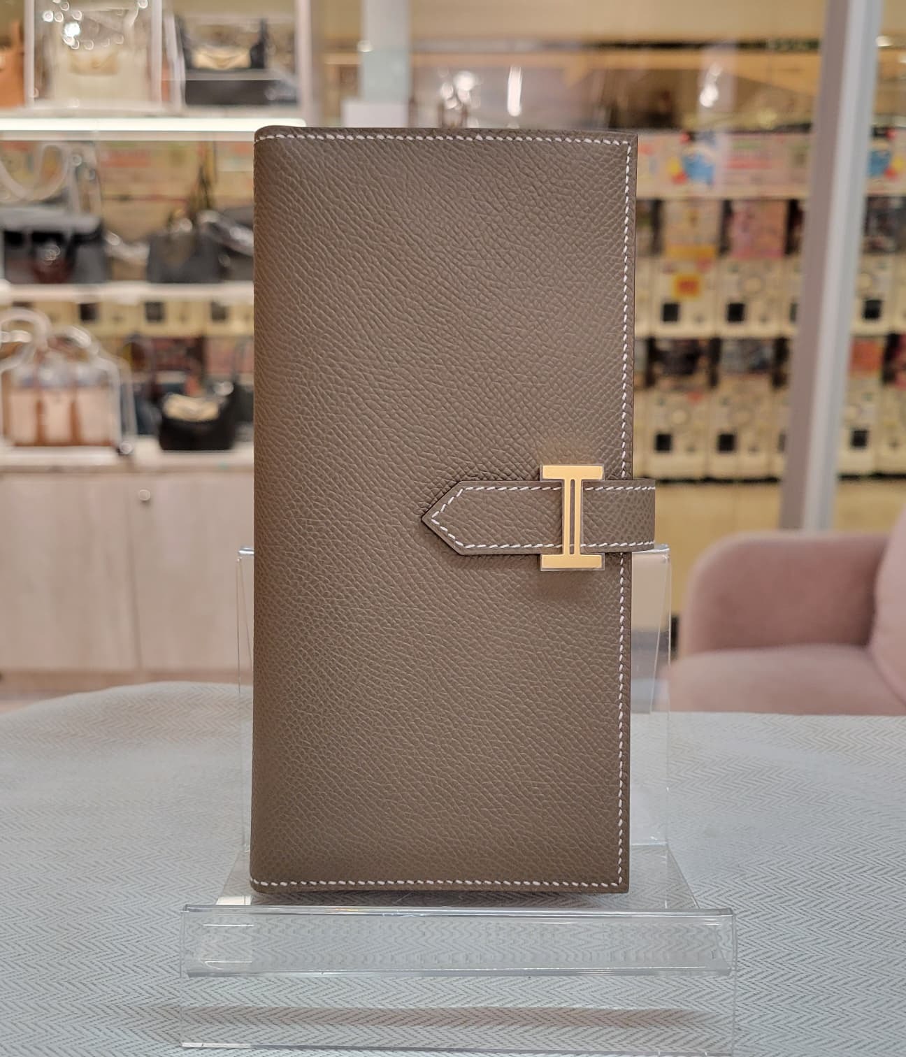 Hermes bearn wallet etoupe cc EPSOM 長銀包 大象灰 金扣