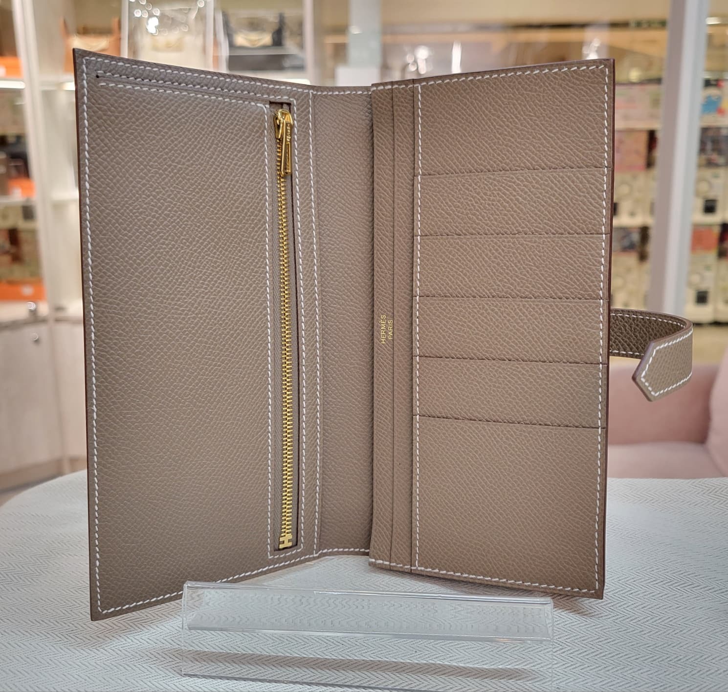 Hermes bearn wallet etoupe cc EPSOM 長銀包 大象灰 金扣