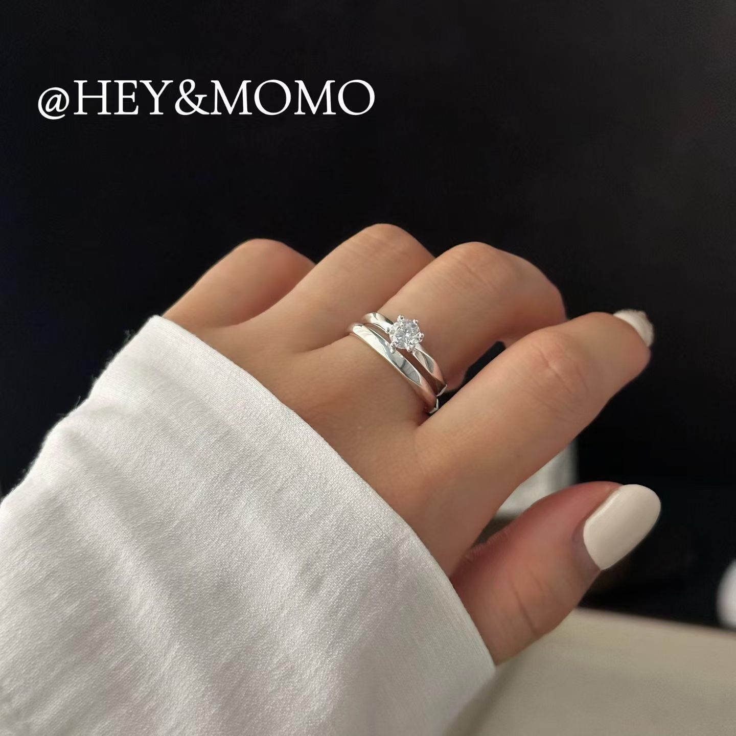 HM6201 ⚪️925銀 切割六角嵌鑽對戒set