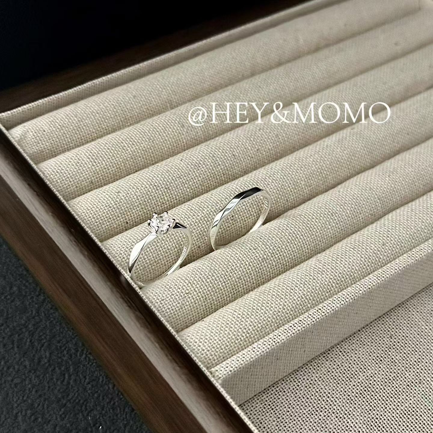 HM6201 ⚪️925銀 切割六角嵌鑽對戒set