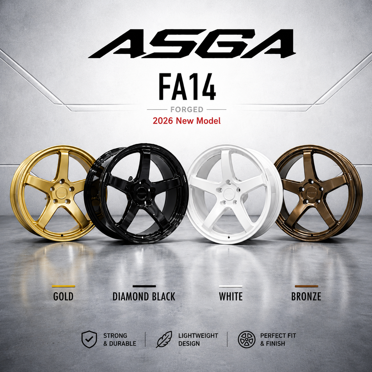 【ASGA FA14】18吋鍛造輪圈｜FORGED 高強度輕量化｜金黃  四圈
