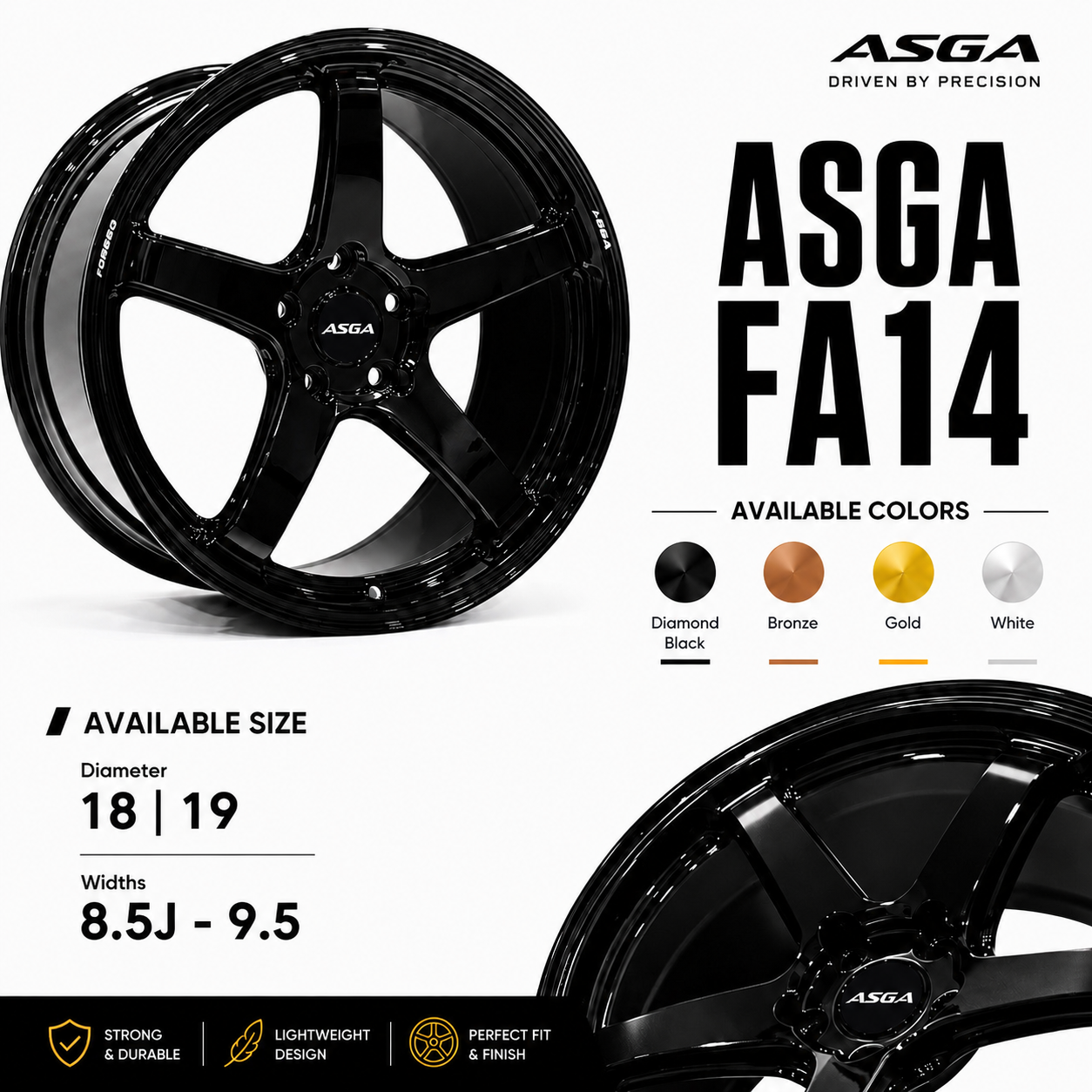 【ASGA FA14】18吋鍛造輪圈｜FORGED 高強度輕量化｜鋼琴黑
