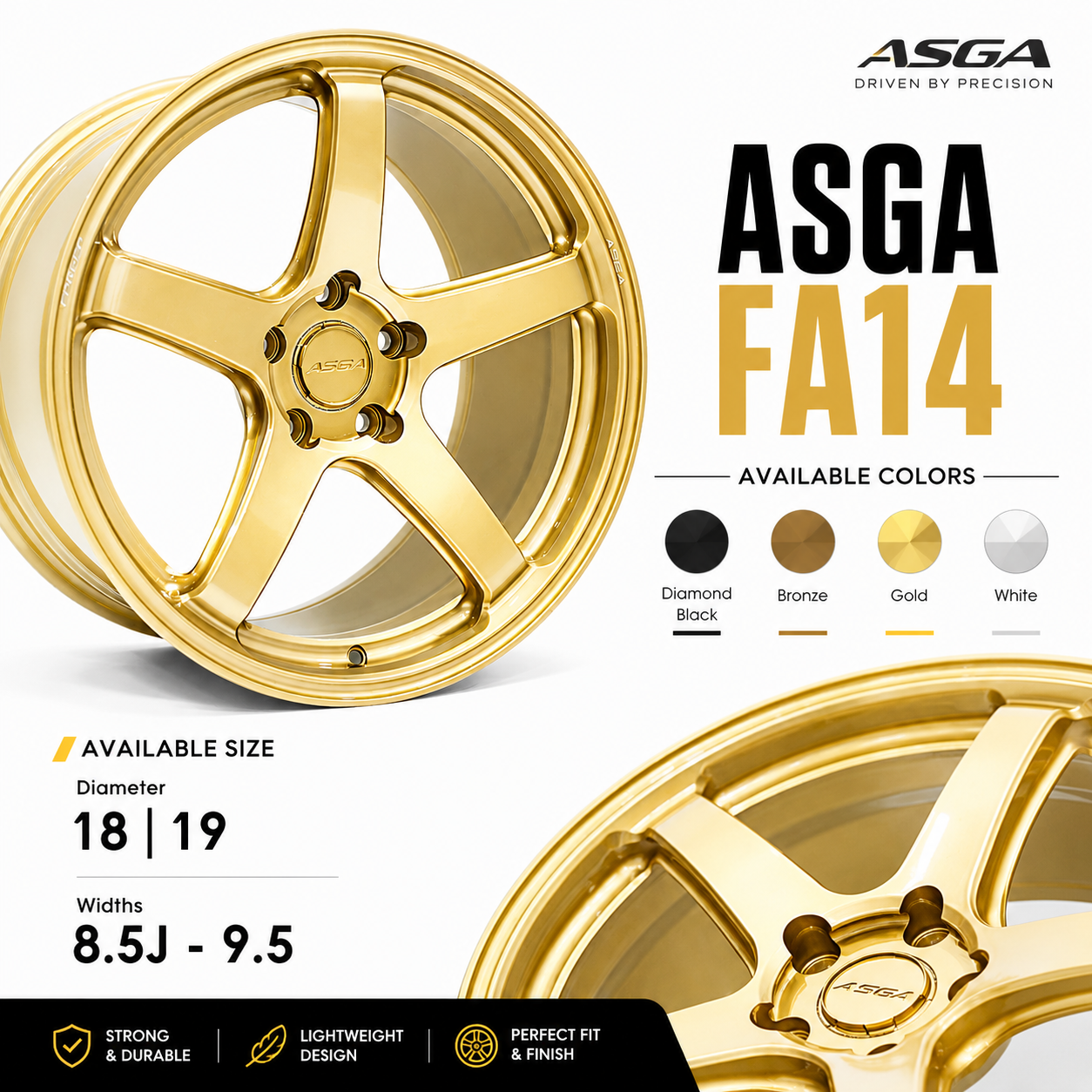 【ASGA FA14】18吋鍛造輪圈｜FORGED 高強度輕量化｜金黃  四圈