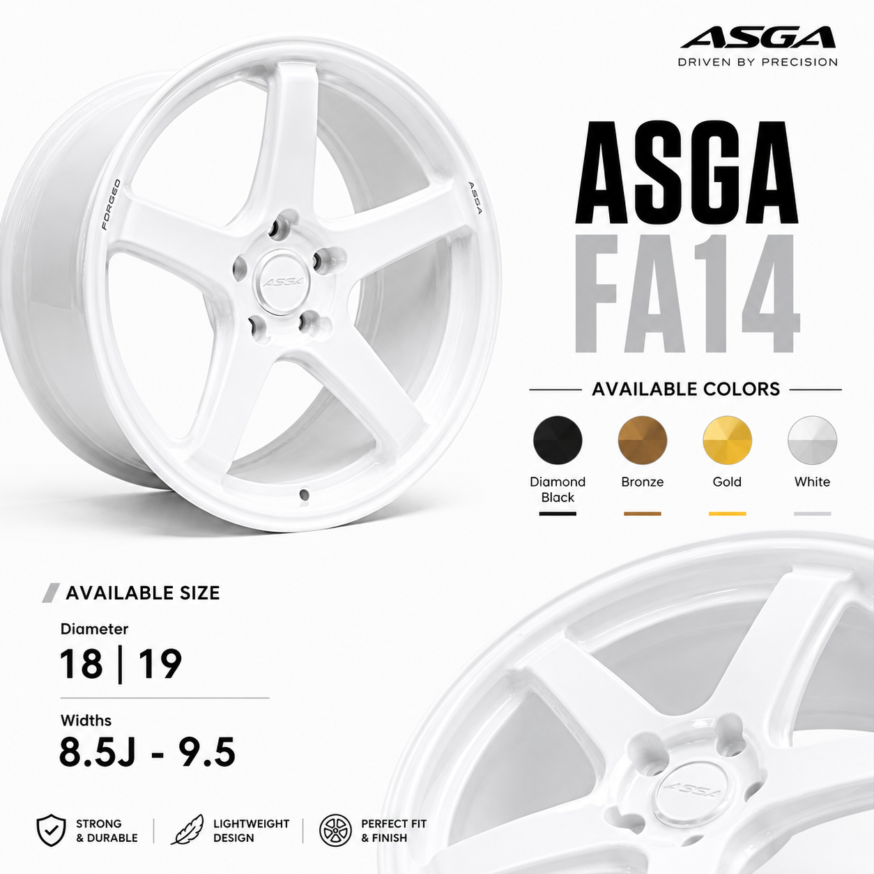 【ASGA FA14】18吋鍛造輪圈｜FORGED 高強度輕量化｜白色  四圈