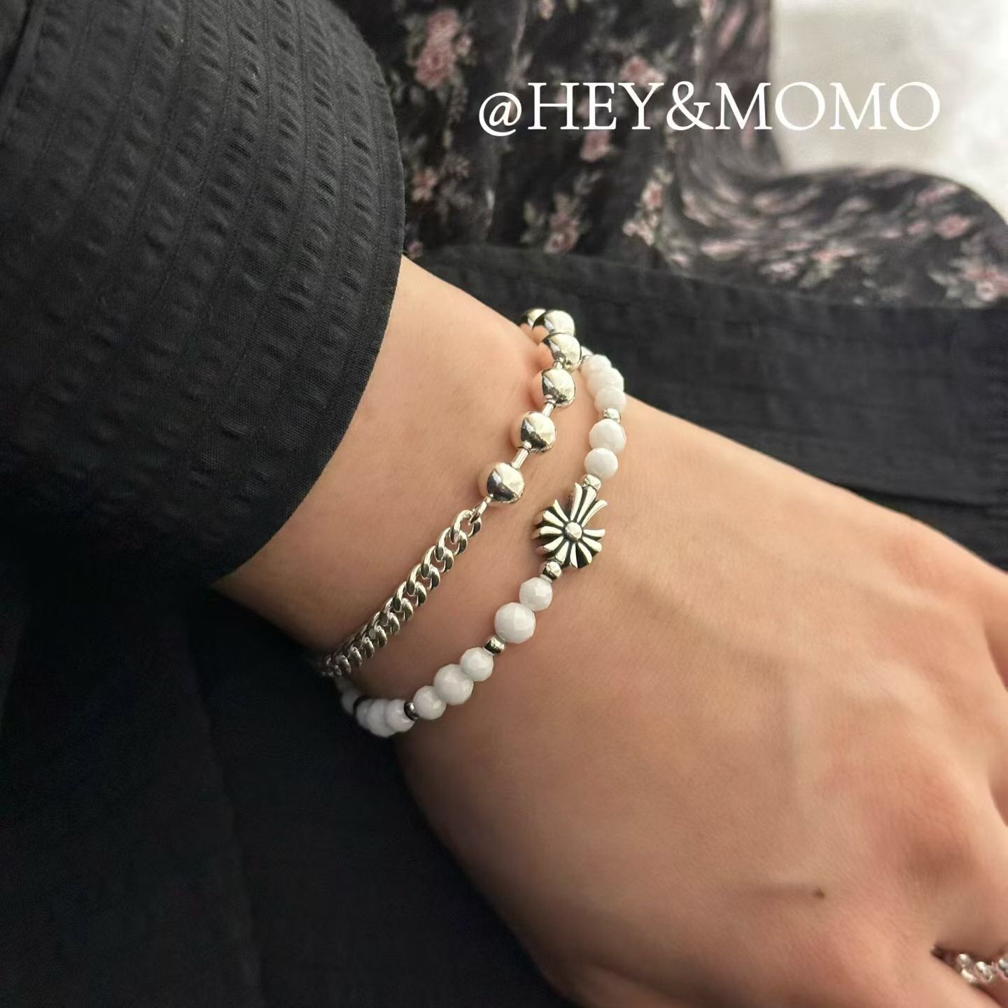 HM6208 ⚪️925 銀 白晶石切割克羅心彈力繩手鍊