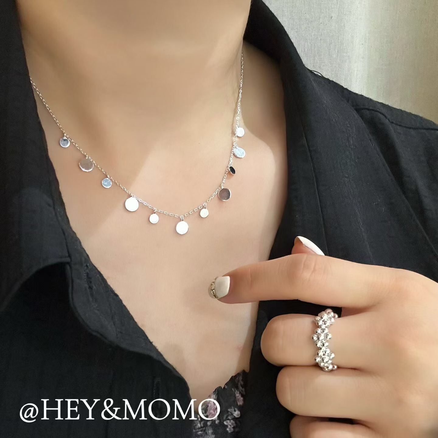 HM6210 ⚪️925 銀 百搭水滴圓片片項鍊