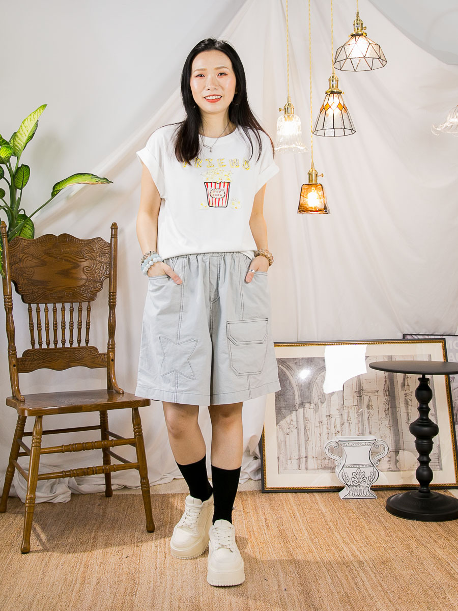 【29/5-31/5限時優惠】英文字 爆谷PRINT．釘珍珠．雙面料TOP