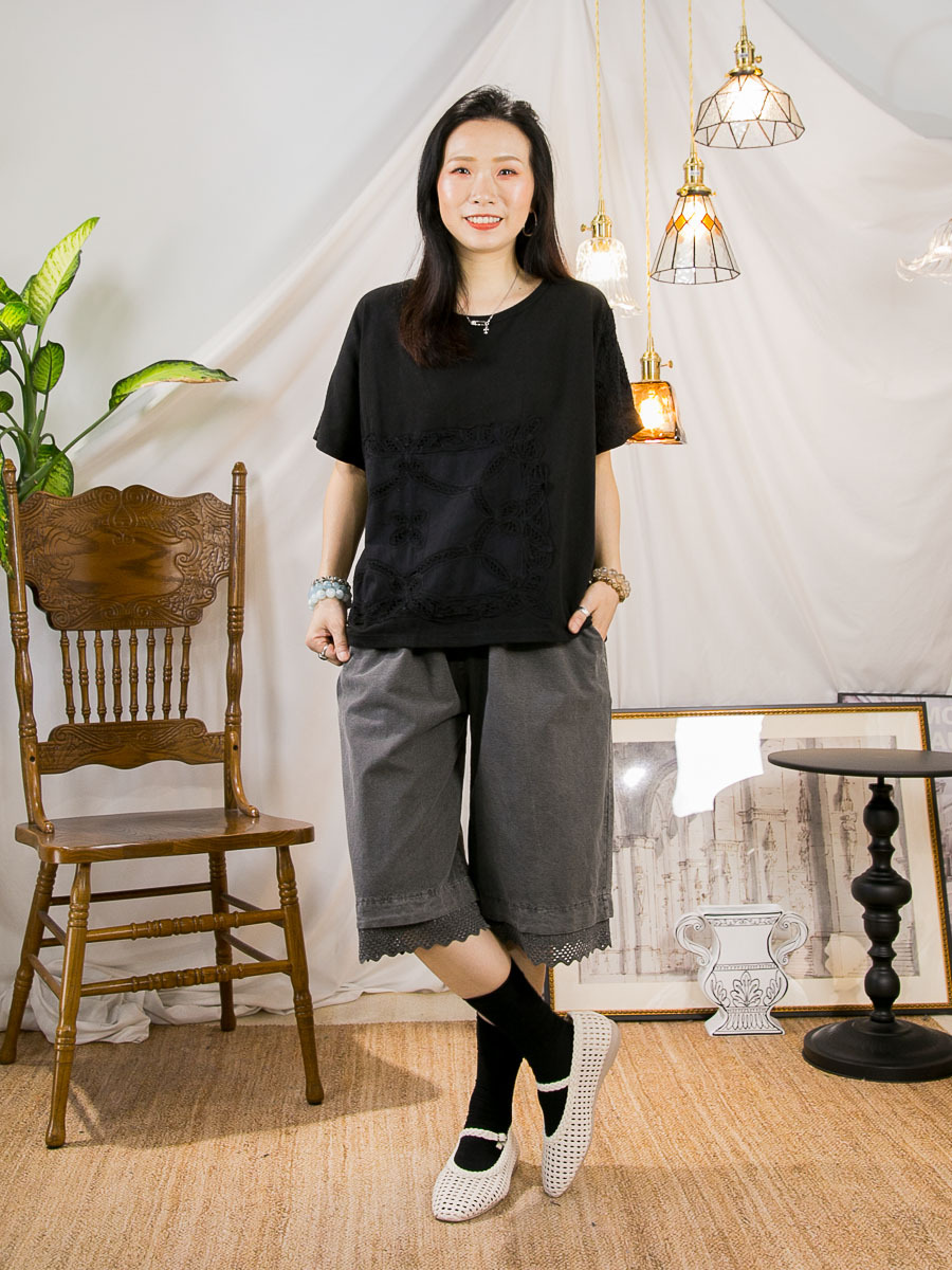 【29/5-31/5限時優惠】單邊手袖．前幅棉LACE．COTTON料TOP