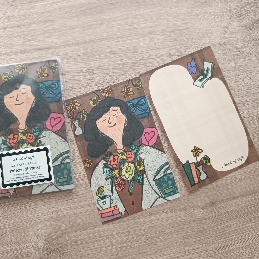 A Kind of cafe什物．雙面印刷M6便簽活頁紙 小女仕 棕色/綠色