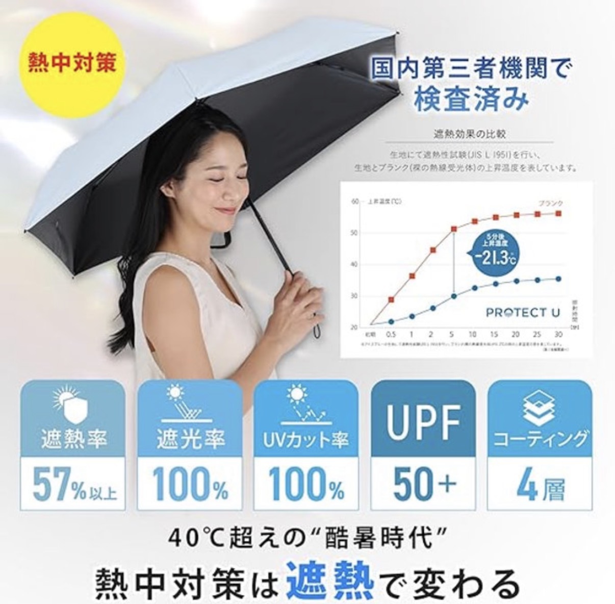 【2026新品】JP Protect U -21.3度 輕量遮光隔熱防UV降溫縮骨遮 50cm 4571 TK260528