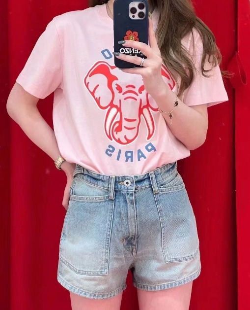 【預購】Kenzo H052851 Paris 小象印花淡粉T恤