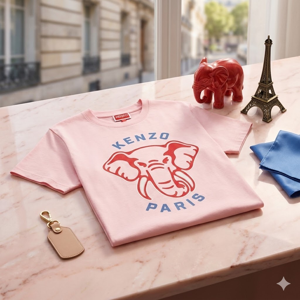 【預購】Kenzo H052851 Paris 小象印花淡粉T恤