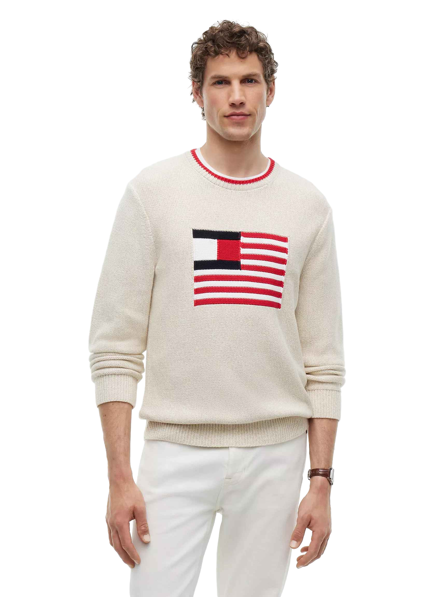 【Tommy Hilfiger USA】Intarsia Flag Logo Heathered Sweater XM07585 100 YA8  米