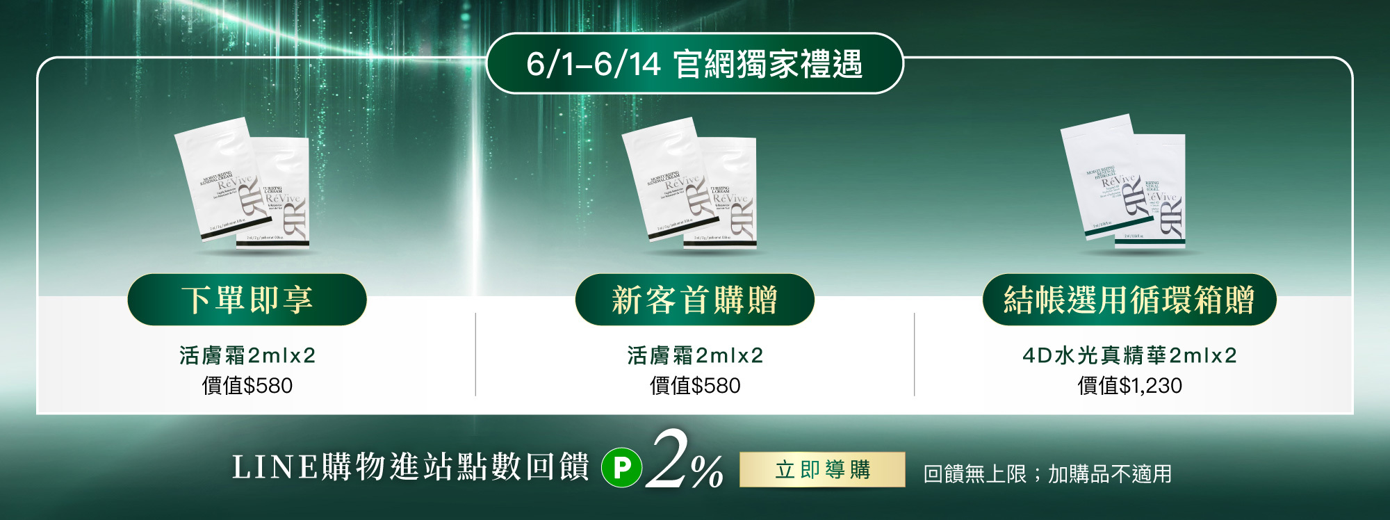 ReVive美國頂級權威醫學保養品牌，每月官網限定首購優惠，下單加碼贈再享 LINE POINTS回饋