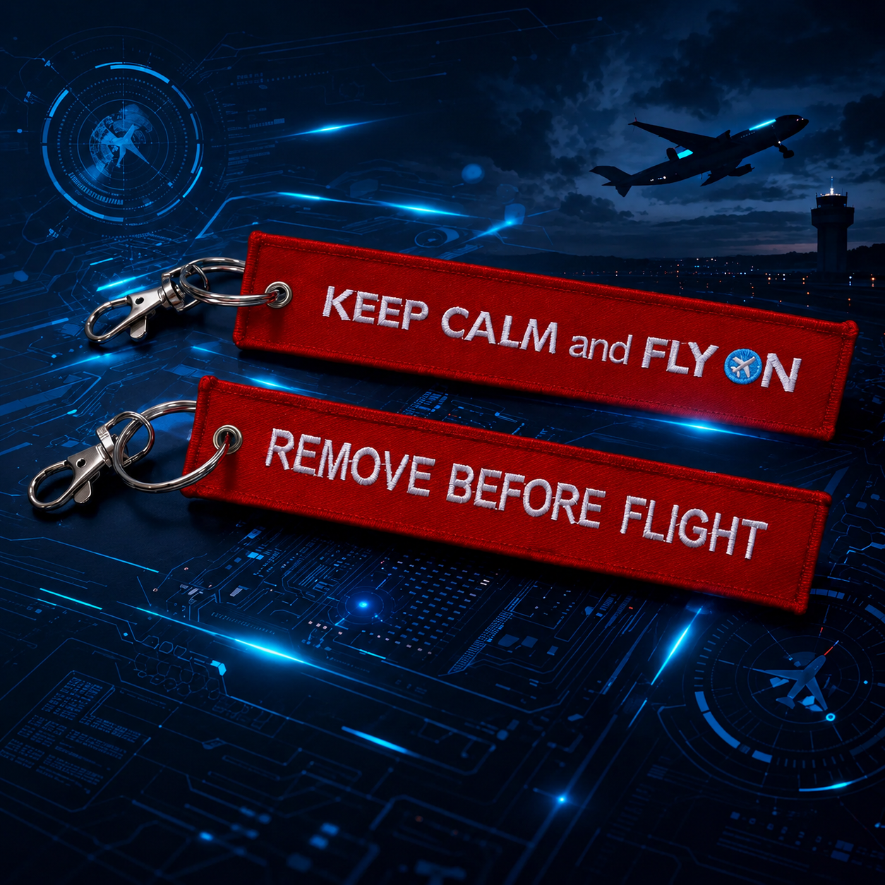 KEEP CALM and FLY ON(紅) 飛行前拆除鑰匙圈