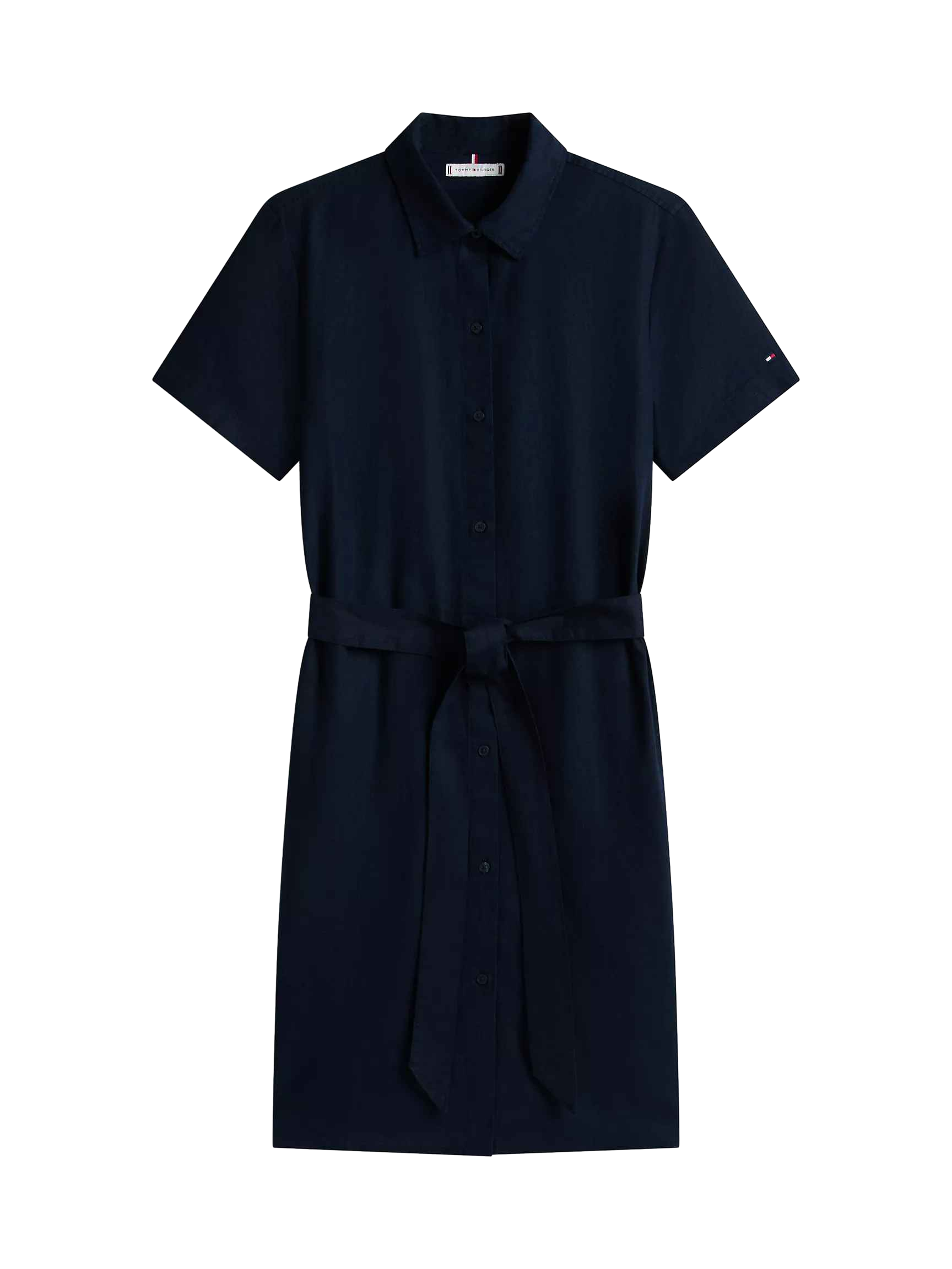 【Tommy Hilfiger USA】Belted Linen-Cotton Blend Shirtdress XW08161  藍