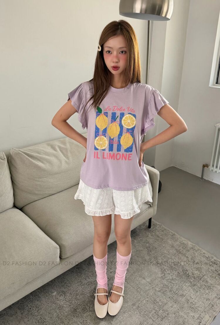 Lemon 荷葉袖Top #6790