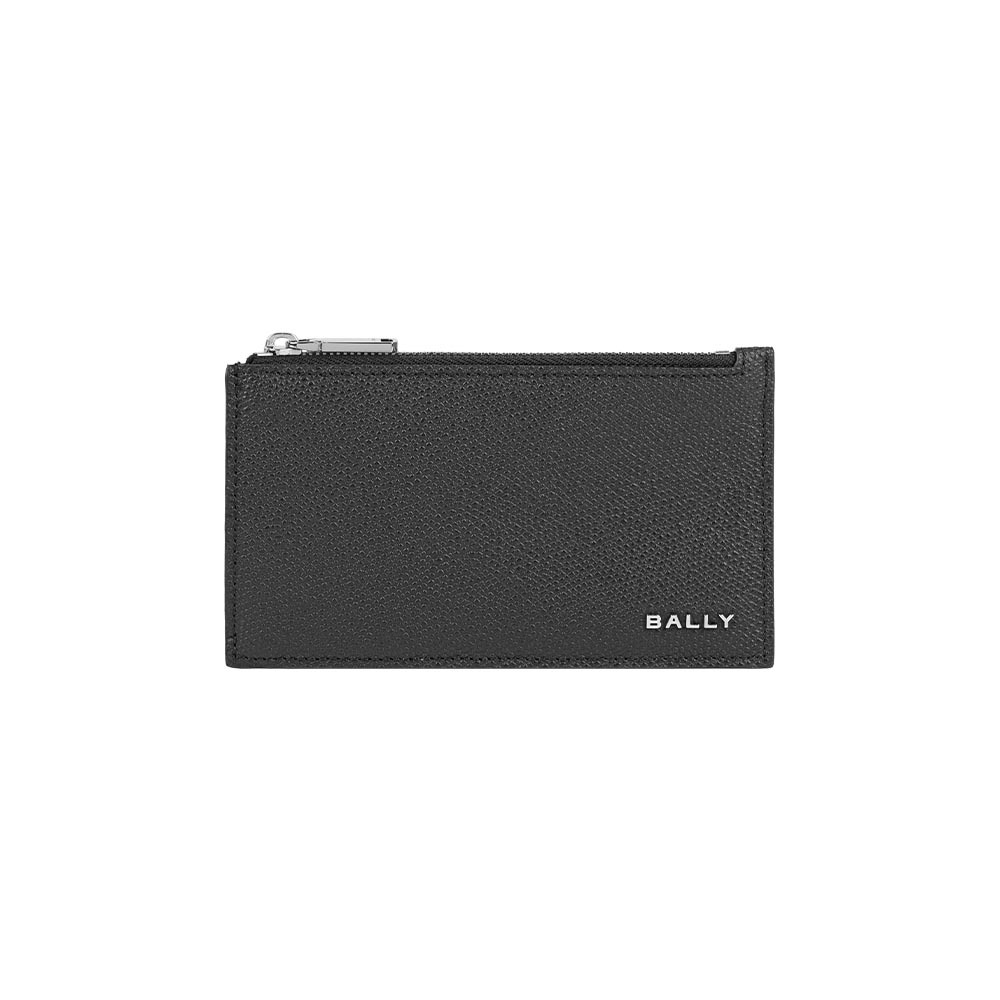 【Bally】金屬Logo 防刮牛皮拉鍊卡片夾/零錢包(黑色)