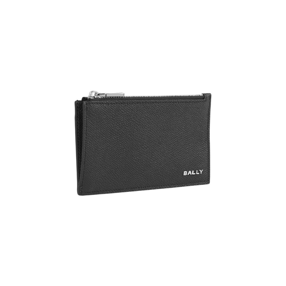 【Bally】金屬Logo 防刮牛皮拉鍊卡片夾/零錢包(黑色)