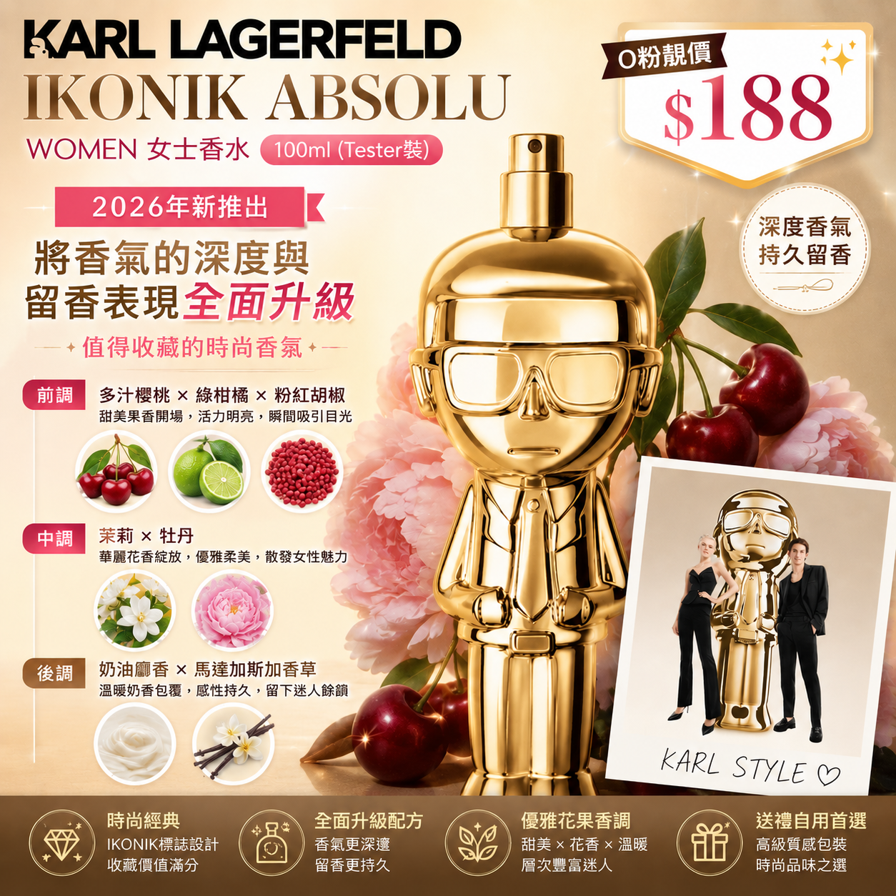 【UB9528】KARL LAGARFIELD IKONIK ABSOLU WOMEN女士香水 100ml (Tester裝)