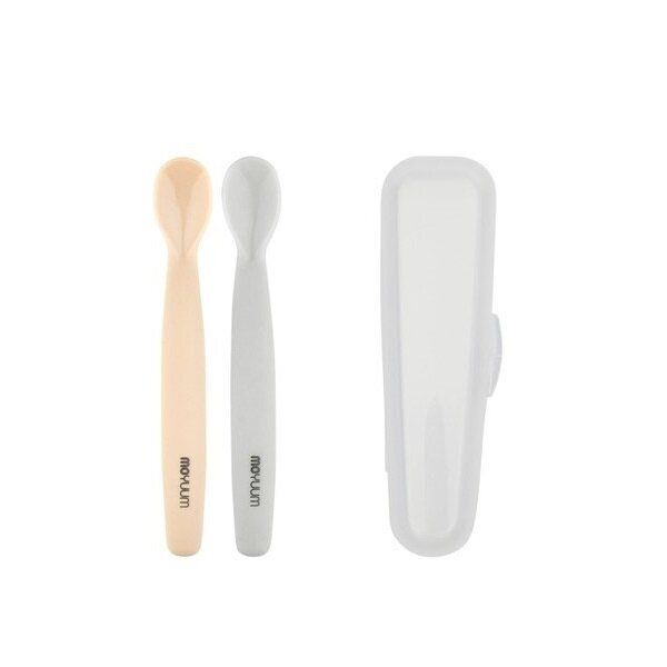 【MOYUUM】Premium Platinum Silicone Baby Food Spoon Set with Case (Beige & Gray)