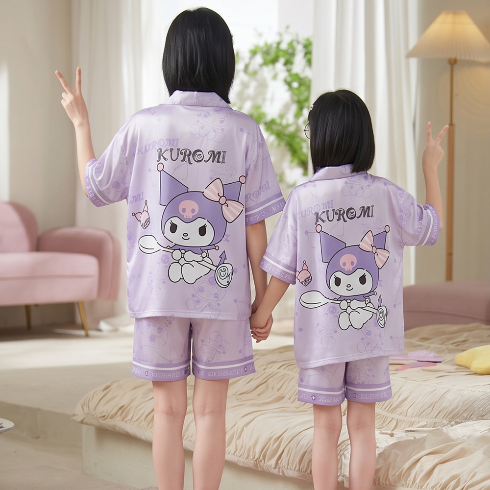 【酷洛米 】大圖印花冰絲短袖居家服套裝（親子款）