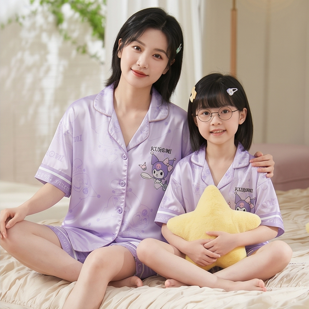 【酷洛米 】大圖印花冰絲短袖居家服套裝（親子款）