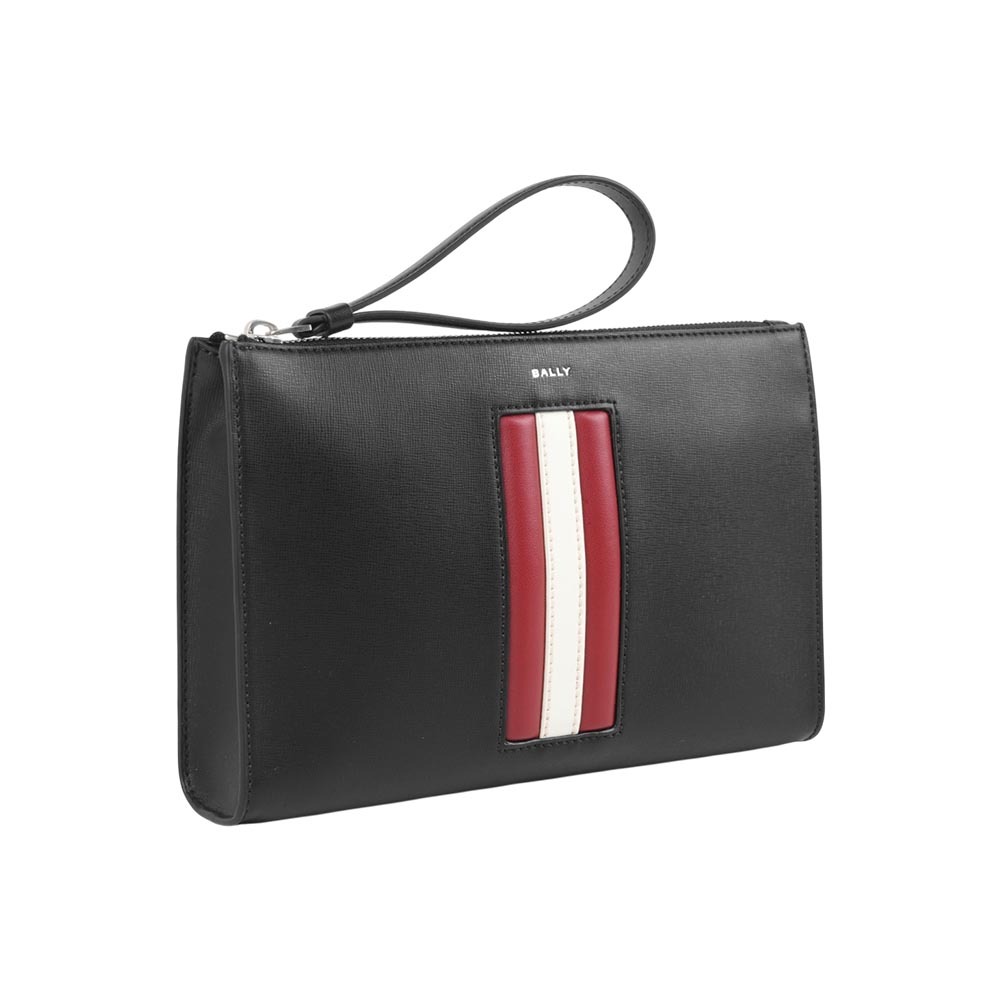 【Bally】Mythos 紅白條紋再生厚款手拿包(黑色)