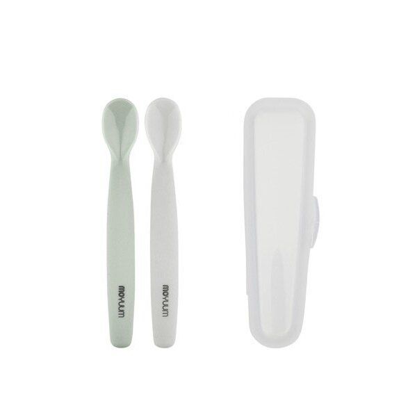 【MOYUUM】Premium Platinum Silicone Baby Food Spoon Set with Case (Sage & Gray)