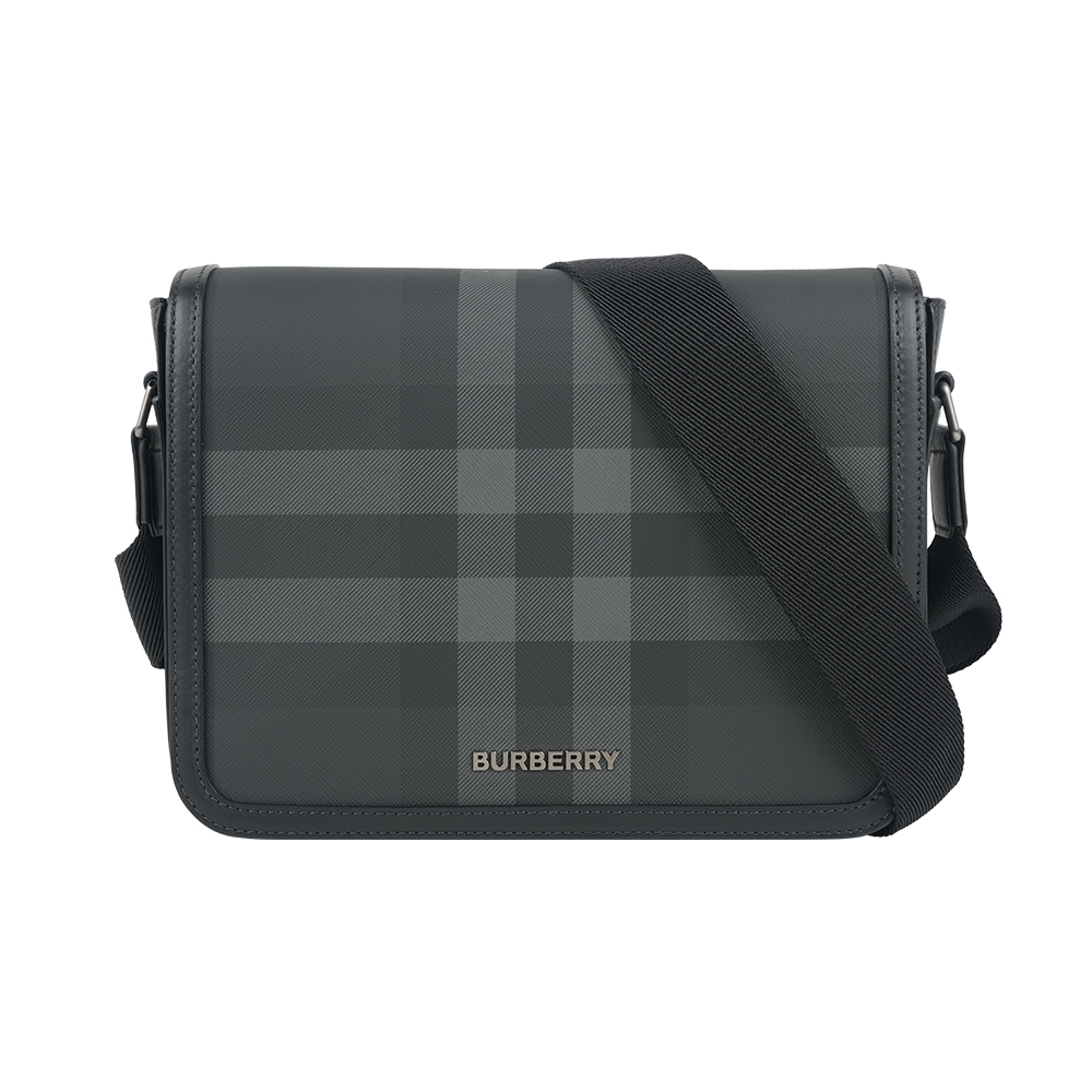 【Burberry】Alfred 塗層帆布及小牛皮小款斜背包(炭灰色)