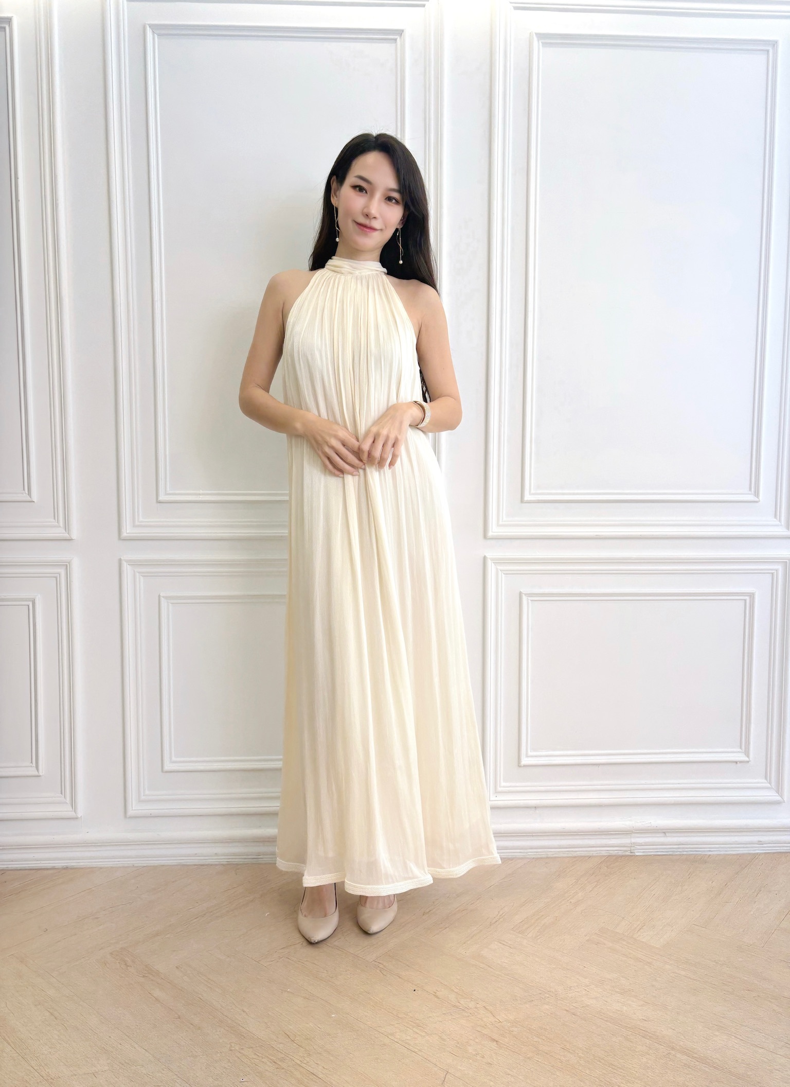 光澤領巾背心長洋