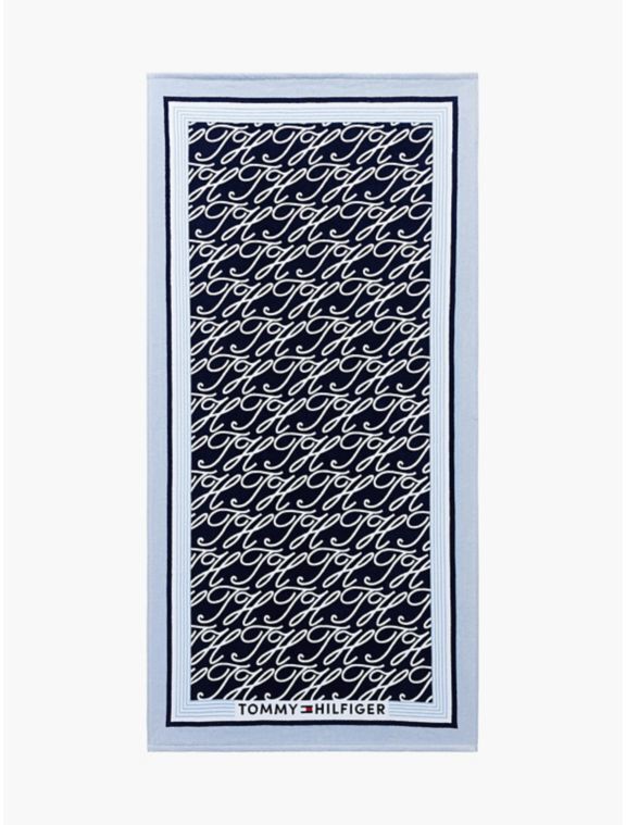 【Tommy Hilfiger USA】Allover Script Monogram Beach Towel 199165078921 TX004166  藍