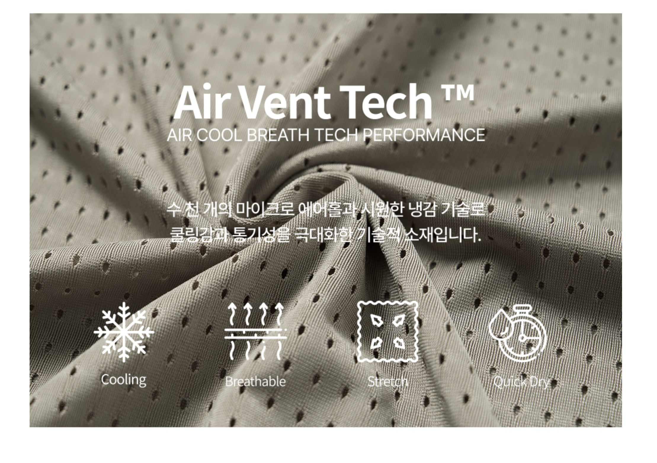 Air-Vent Tech 專利機能打孔布料特寫與核心優勢說明