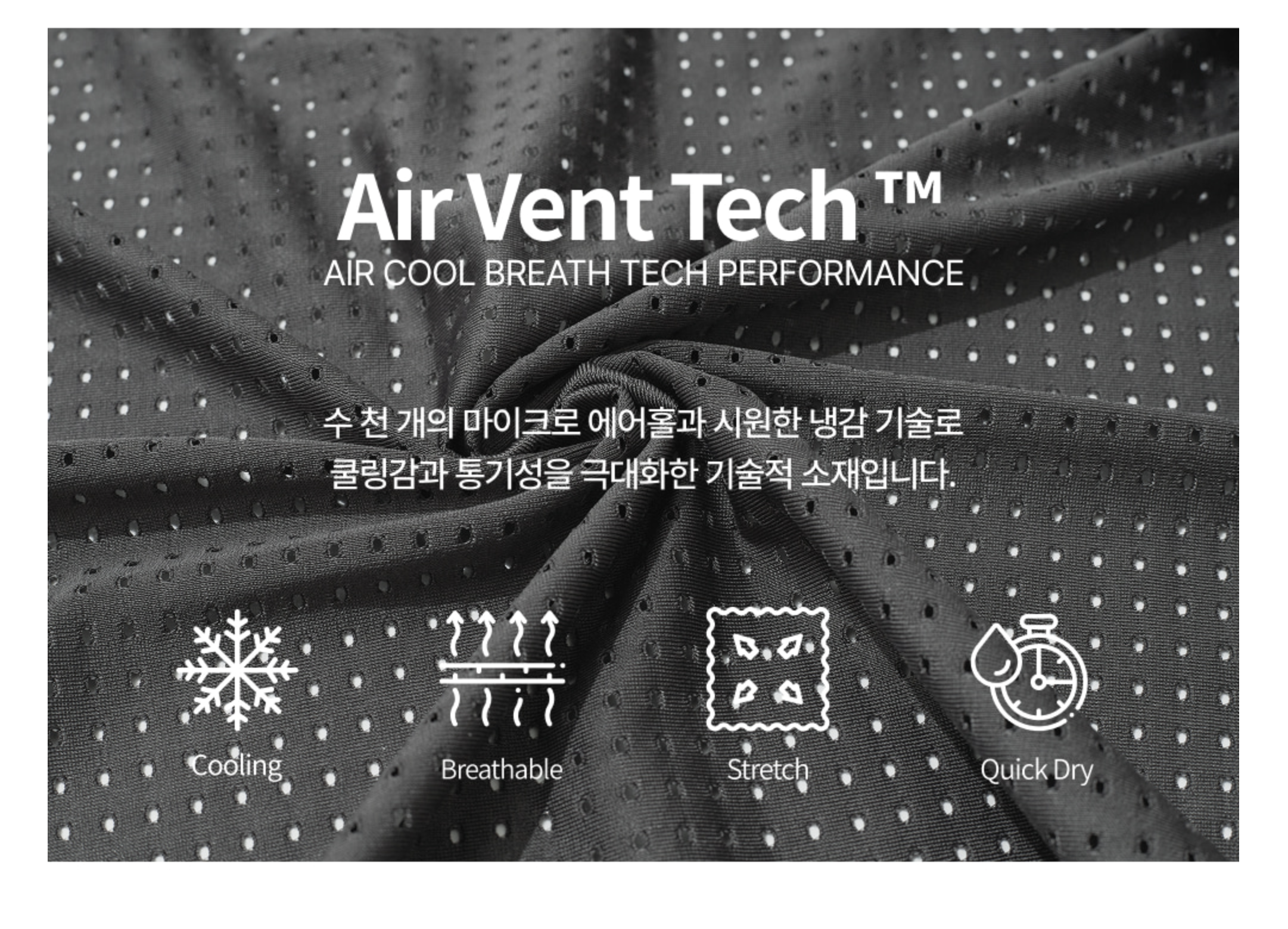 Air-Vent Tech 專利機能打孔布料特寫與核心優勢說明