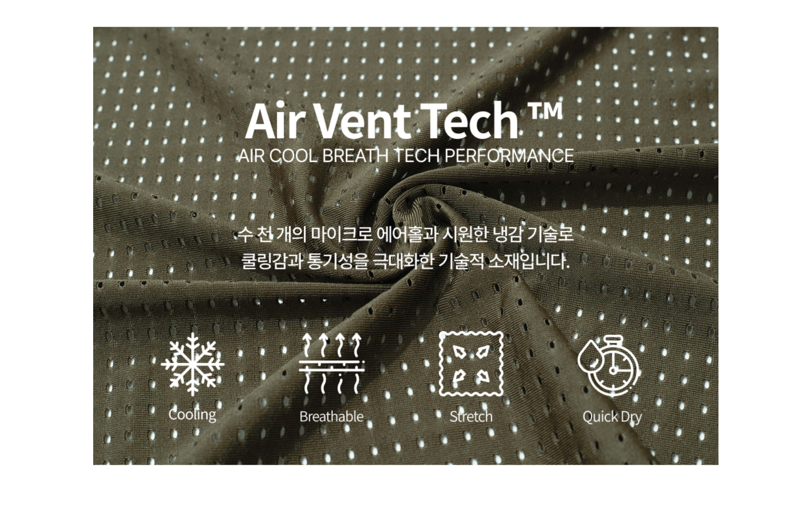 Air-Vent Tech 專利機能打孔布料特寫與核心優勢說明