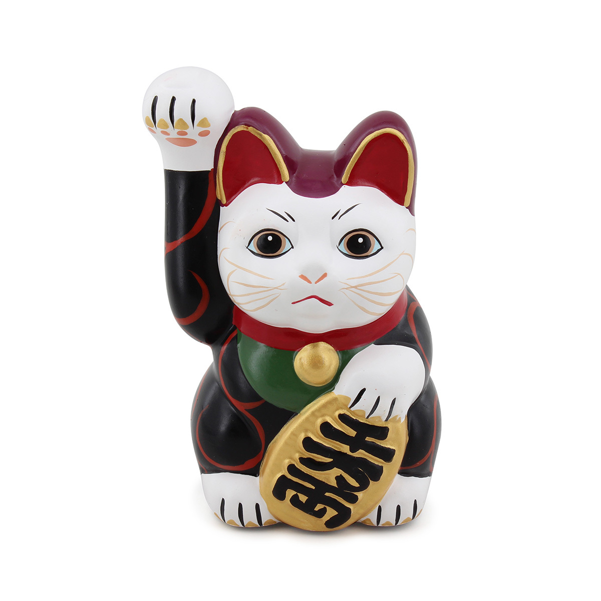 日本 常滑燒 H13.5cm 陶瓷招財貓錢罌 / 存錢筒 (黑唐草)  -Y-1738
