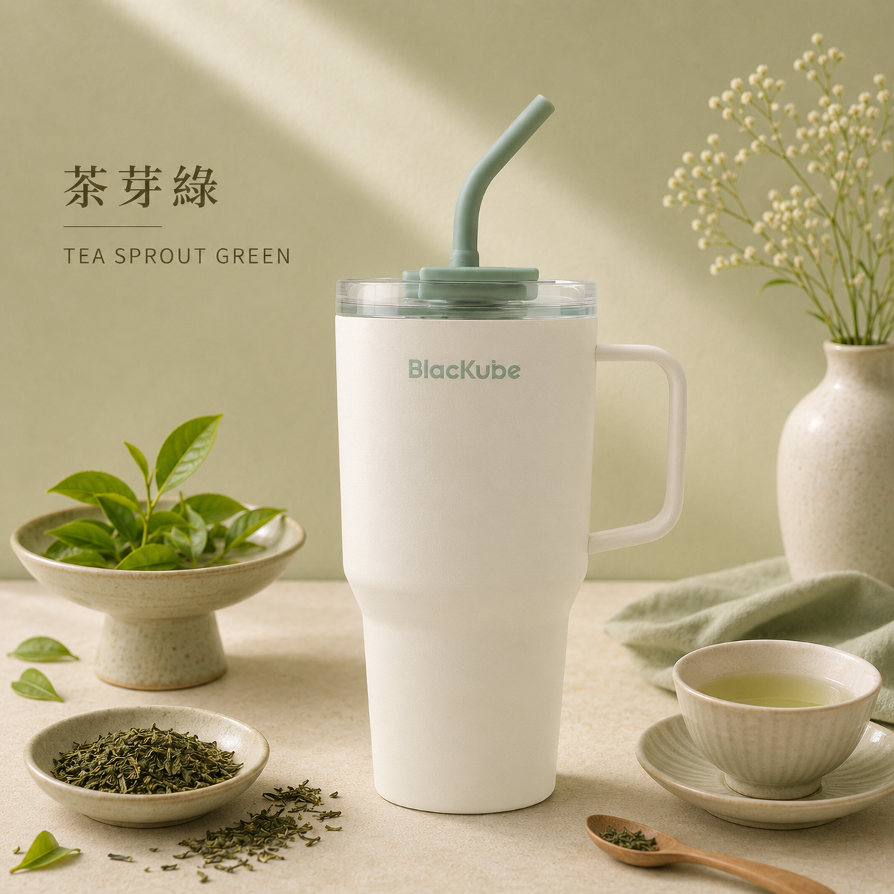 BLACKUBE 陶瓷雙飲吸管杯 Tumbler 600ml - 茶芽綠 (Tritan吸管)