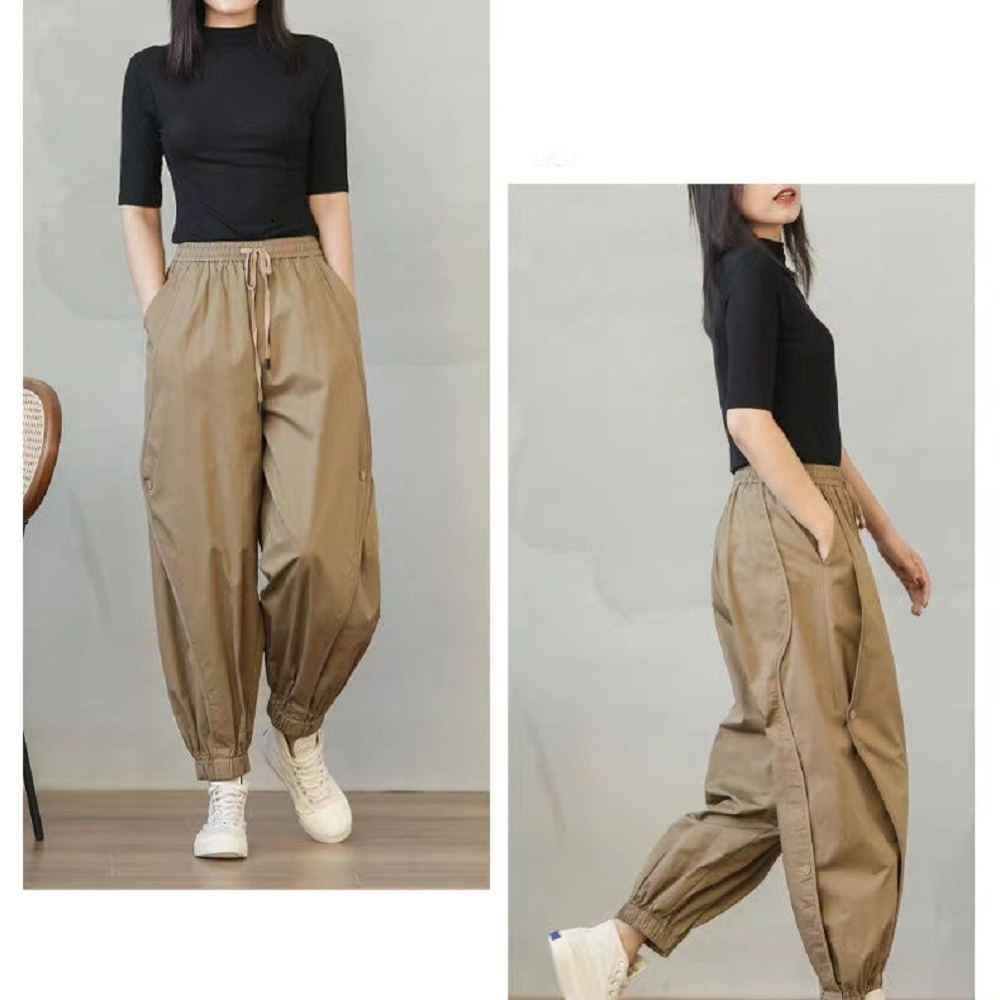 【ASister 小姊姊】AS2504#女裝｜休閒褲☆日系工裝側弧線哈倫褲(2色 M-3XL)
