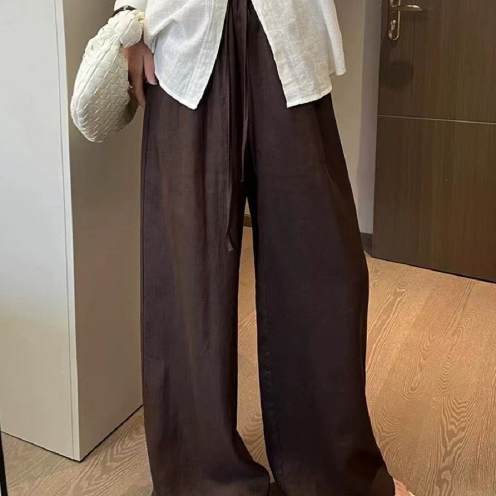 【ASister 小姊姊】AS2505#女裝｜休閒褲☆高腰鬆緊帶抽繩修身亞麻長褲(3色 S-3XL)