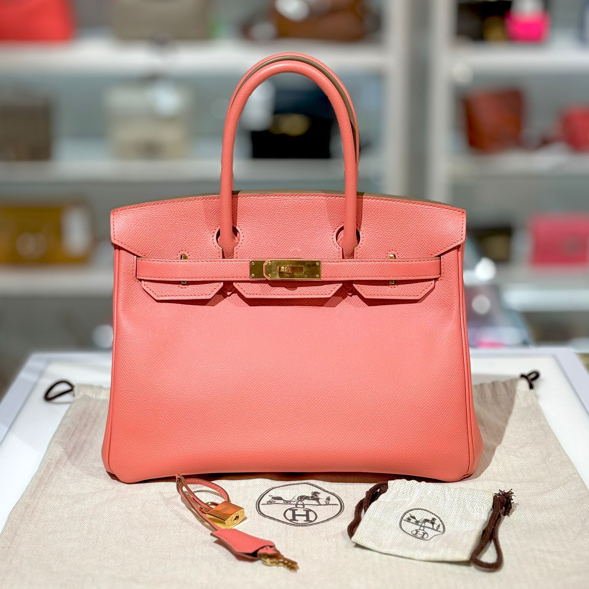 95%NEW二手BIRKIN 30 Flamingo Pink 框R STAMP 火烈鳥粉 Epsom皮金扣 #B30 #鉑金包 #香榭站正品