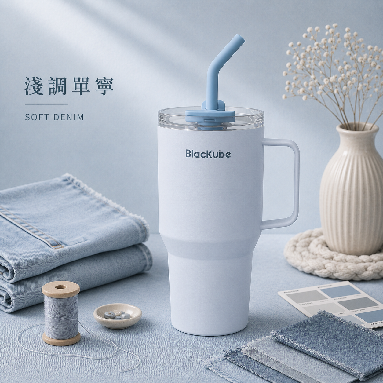 BLACKUBE 陶瓷雙飲吸管杯 Tumbler 800ml - 淺調單寧 (不鏽鋼吸管)