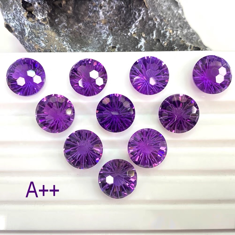 天然紫水晶｜圓形煙花切裸石