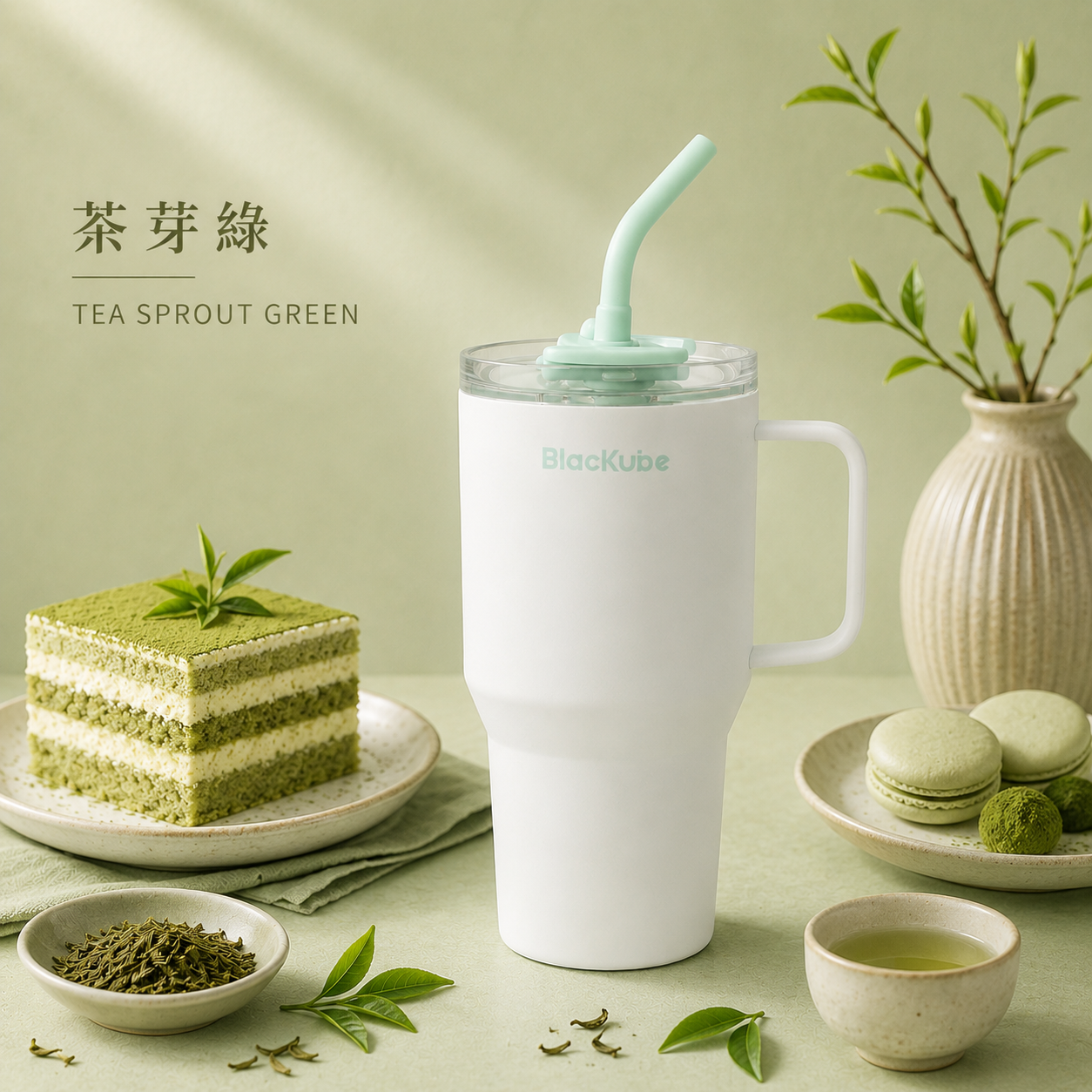 BLACKUBE 陶瓷雙飲吸管杯 Tumbler 800ml - 茶芽綠 (Tritan吸管)